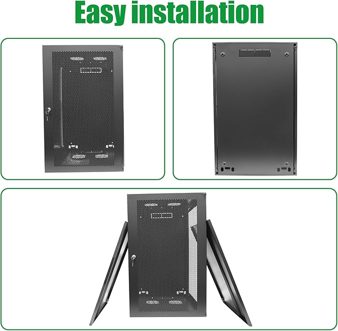 22U Server Cabinet Wall Mount Rack Enclosure with Caster Wheels 2 Server Fans Locking Grid Gate Removable Side Panels 19" Network Cabinet 15-18.5" Installation Depth Heavy-duty frame(22u cabinet 44IN)