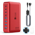 8-Port USB Charger Block 200W with Flat Plug, Braided Power Cord, and On/Off Switch- USB Charging Hub for iPhone, iPad, MacBook and More- 65W C Port Power Adapter for Laptops