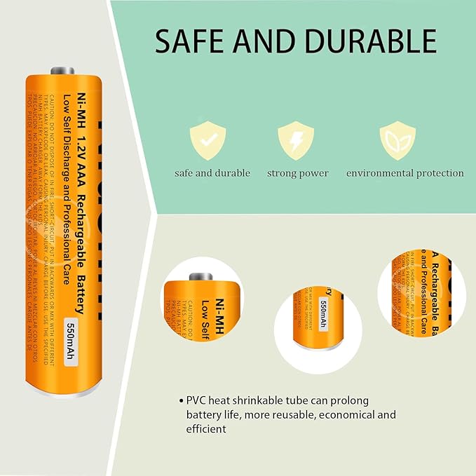 4 Pack NI-MH AAA Rechargeable Battery for Panasonic, 1.2V 550mah AAA Rechargeable Batteries for Panasonic Cordless Phones Handset, Remote Controls, Electronics