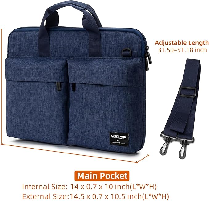 KINGSLONG 14 inch Laptop Bag with Shoulder Strap, Messenger Bag, Slim Computer Carrying Case Notebook Handbag Fit for Acer Asus Lenovo HP Toshiba, Blue