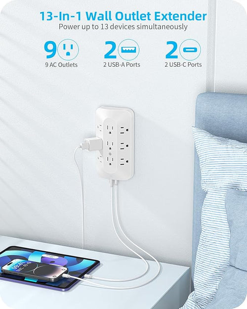 9 AC Outlet Extender, Multi Plug Wall Outlet with USB C