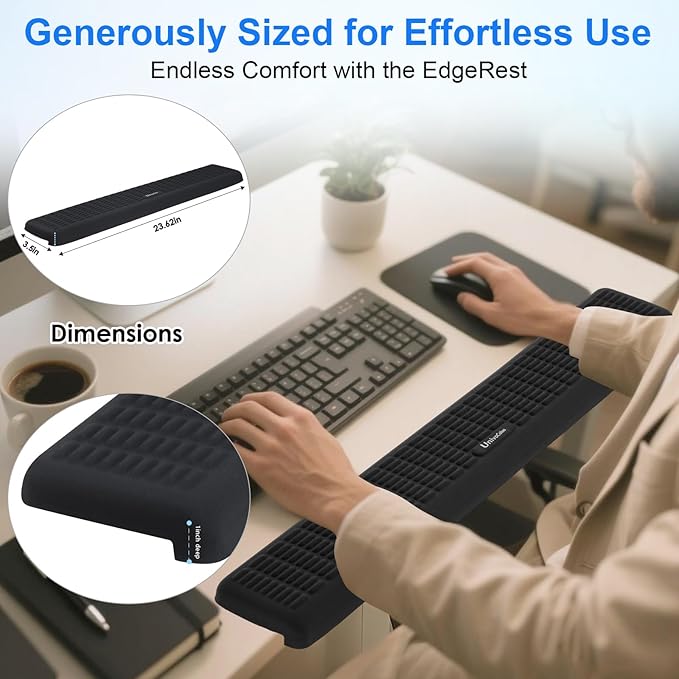 UnivoColors PostureUp L-Shaped Desk Long Wrist Rest Elbow, Non-Slip, Memory Foam, Desk Edge Support, Ergonomic Design for Long-Hour Work (23.6 * 3.9 inch One-Piece Design,Pink)