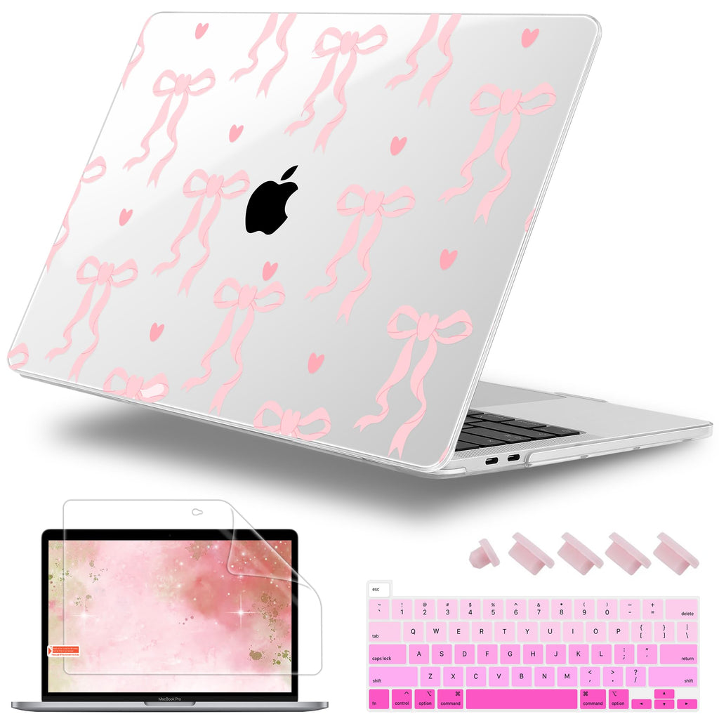 Lepeoac Case for MacBook Pro 13 inch Case M2 2022-2016 A2338 M1 A2251 A2289 A2159 A1989 A1708 A1706, Plastic Hard Shell + Keyboard Cover + Dust Plug, Bow