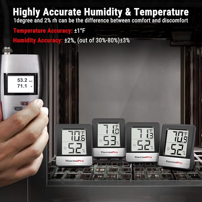 ThermoPro TP49 2 Pieces Digital Hygrometer Indoor Thermometer Humidity Meter Room Thermometer with Temperature and Humidity Monitor Mini Hygrometer Black Weather Station