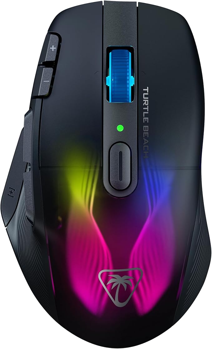 Turtle Beach Kone XP Air Wireless Customizable Ergonomic RGB Gaming Mouse, Bluetooth, 19K DPI Optical Sensor, 100-hour Battery & Charging Dock, 29 Programmable Inputs & RGB Lighting, 4D Wheel – Black