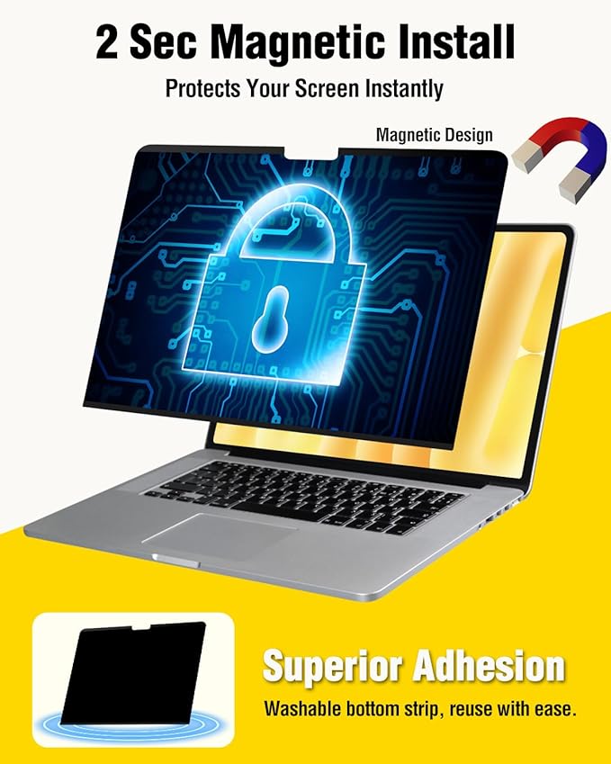 F FORITO Magnetic Privacy Screen Protector Compatible with MacBook Pro 16 inch (2021-2024, M1, M2, M3, M4 Pro/Max), Removable 360° Anti Peeping Anti Blue Light Anti Glare Laptop Privacy Shield
