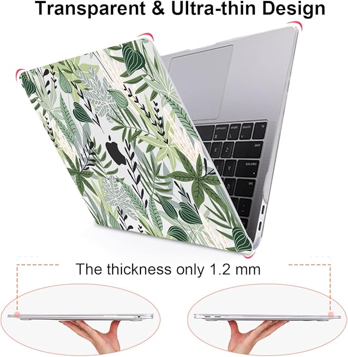 for MacBook Air 13 inch Case 2021 2020 2019 2018 for Mac A2337 M1 A2179 A1932 Cover with Touch ID, Crystal Plastic Hard Shell Case Keyboard Skin Screen Protector, Tropical Green Leaves