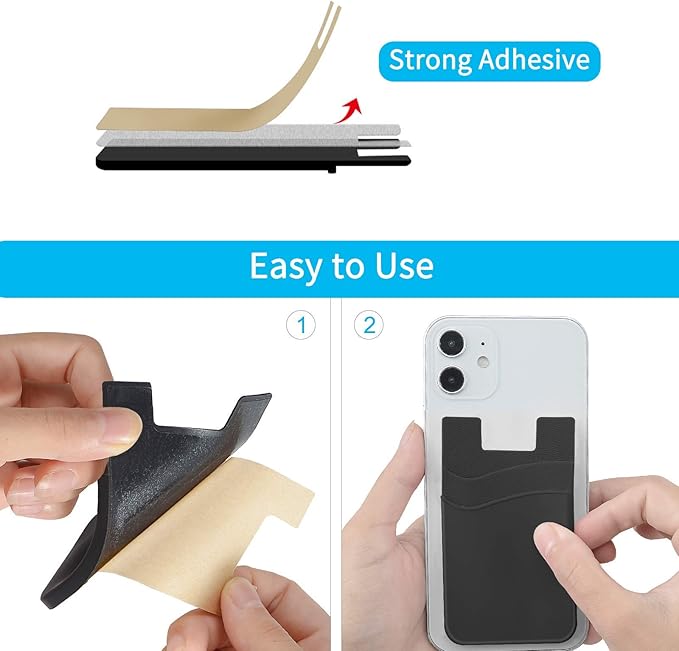SS Card Holder for Phone Case, Phone Wallet Stick on Adhesive Silicone Cell Phone Pouch Suitable for iPhone Samsung Galaxy Any Smartphone 3 Pack
