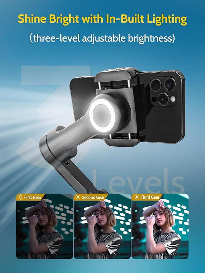 Gimbal Stabilizer for Smartphone with Wireless Charging iPhone Gimbal for iPhone 15 Pro Max/Android Foldable 3-Axis Handheld Phone Stabilizer for Video Recording Face Tracking-Smart X Pro