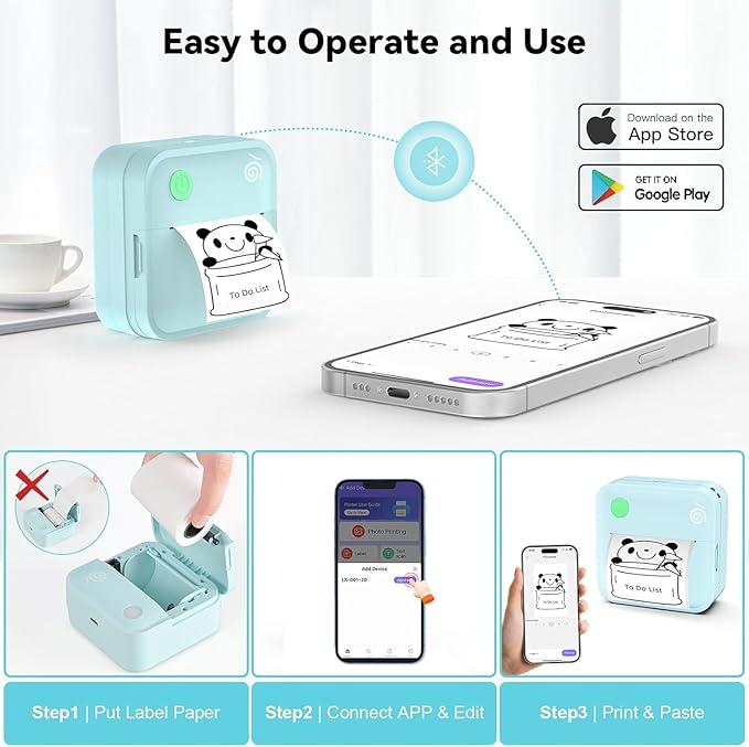 Label Maker Machine - Portable Bluetooth Mini Label Printer - Smartphone Handheld Thermal Sticker Small Labeler Multiple Templates Font Icon Inkless Custom Label for Home Kids School Items