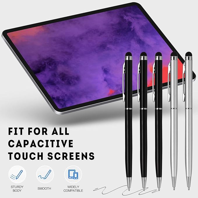 FIRCRE 15 Pack Stylus Pens for Touch Screens Stylus Pen Compatible with Phone Tablets Kindle and Black Ink Ballpoint Pens-2 in 1 Stylists pens for Touch Screens (Silver & Black)