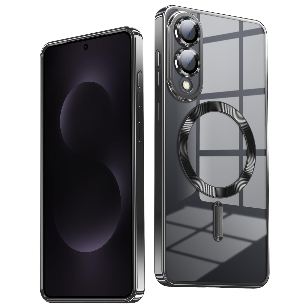 TOBOVON Slim Thin for Samsung Galaxy S25 Case 6.2'', Compatible with MagSafe, Built-in Camera Lens Protector, Shockproof Protective Phone Case, Soft Electroplated Clear Phone Cover, Black
