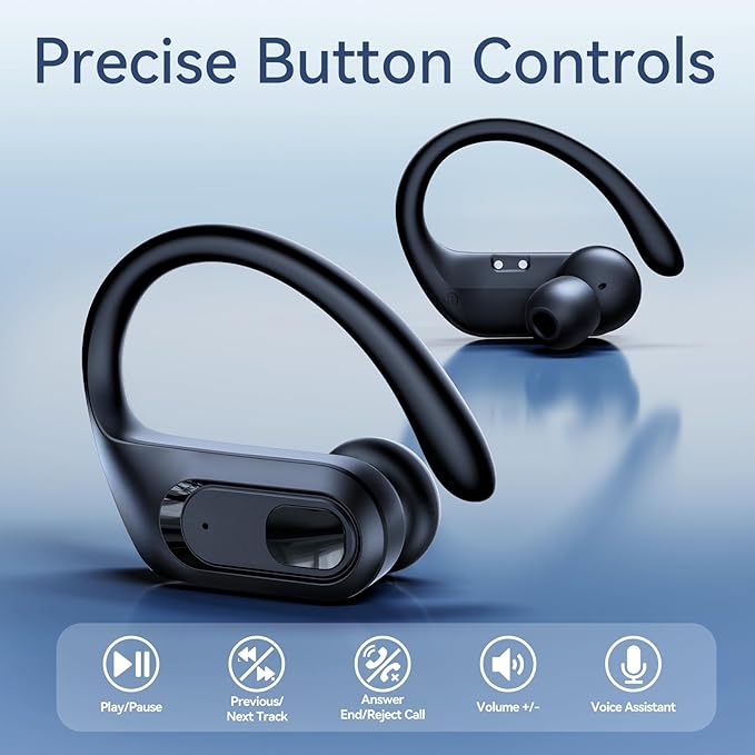 occiam Hybrid Active Noise Cancelling Ear Buds Wireless Earbuds Bluetooth Headphones 96Hrs Playback LED Display Over-Ear Waterproof Earphones with Earhooks Mics Clear Call for Sport/Running/Workout