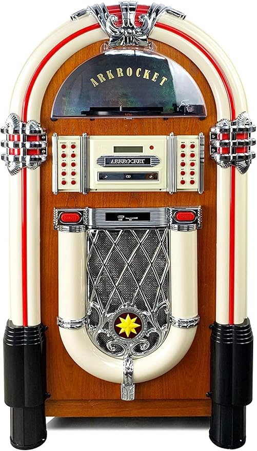 Arkrocket Full Size Jukebox Vinyl Record Player Bluetooth USB SD CD Player Radio Retro Turntable Classic Jukebox (Taurus - Classic)