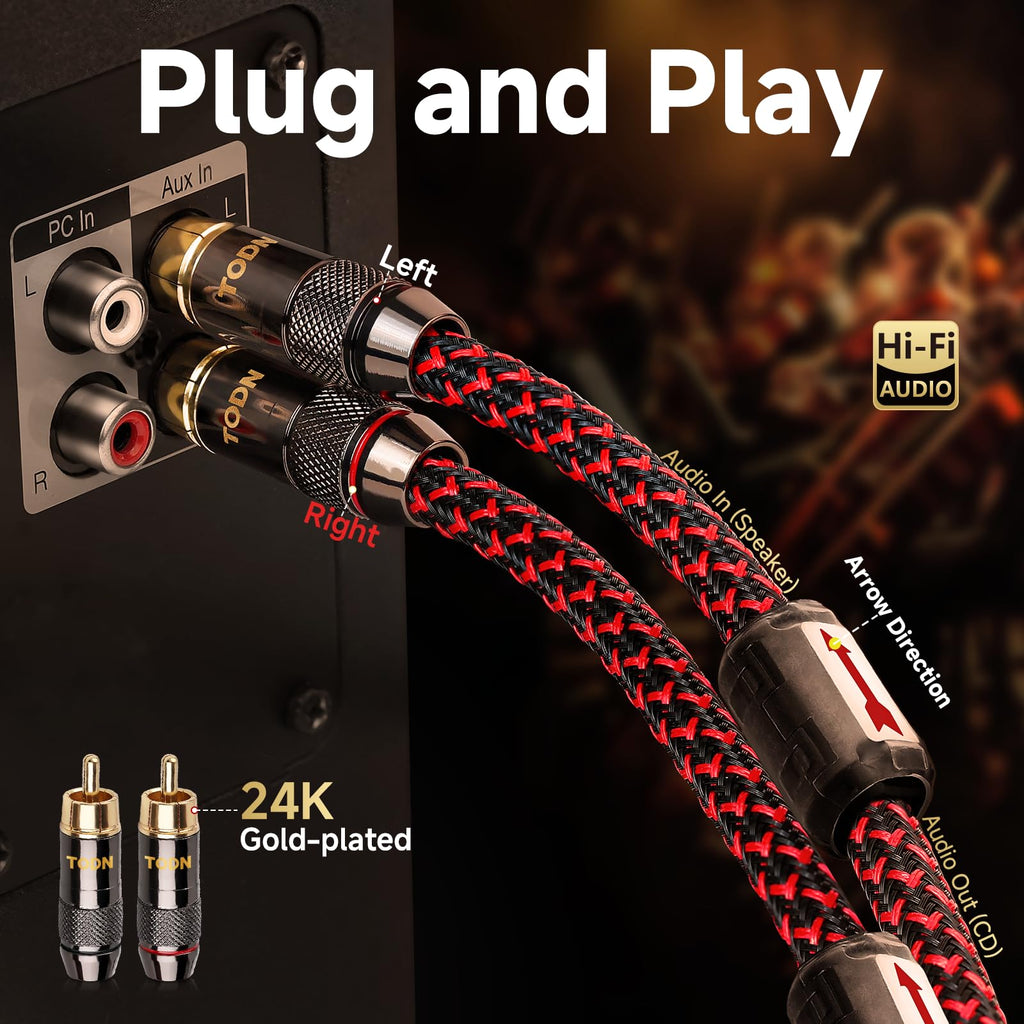 TODN 6.5ft Audiophile RCA Cables Shielded for HiFi Stereo Audio
