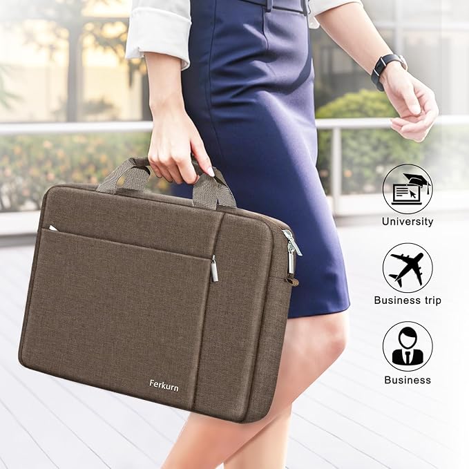 Ferkurn Laptop Bag Case for Women Men Computer Bag Compatible with HP Envy Pavilion Omen/LG Gram/MSI/Dell Inspiron XPS/Lenovo/Acer, Shoulder Strap Carrying Messenger Briefcase, Brown, 17 17.3 Inch