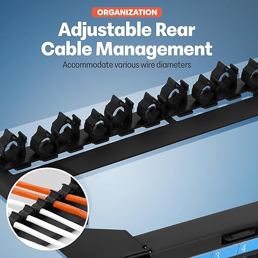Everest 24 Port Keystone Patch Panel (4-Pack) - Removable 6-Port Panels - Use with Slim Profile Keystones ONLY (Wider Jacks May not fit Side by Side) - with Adjustable Rear Cable Management Bar