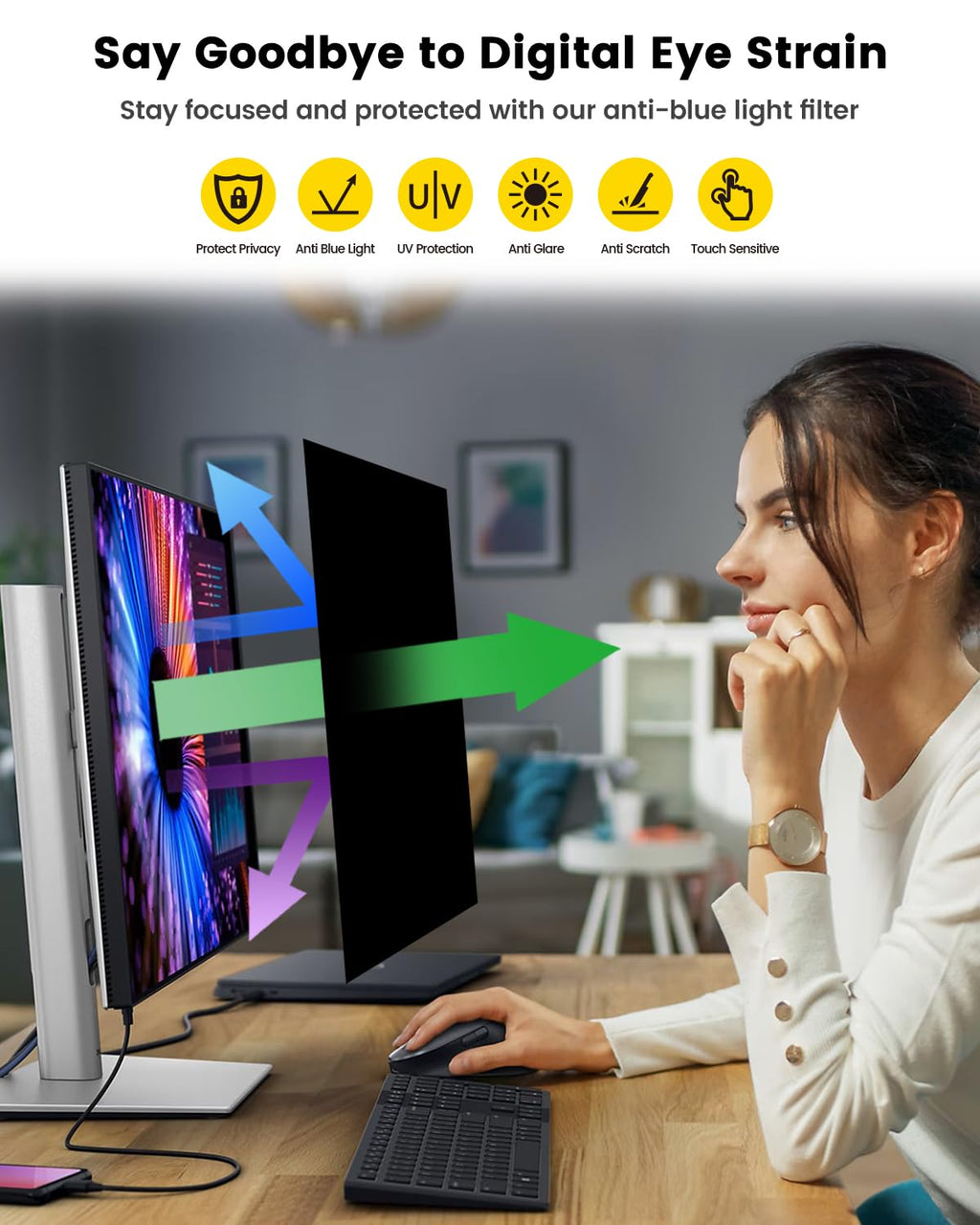 F FORITO 23.8 Inch 16:9 360°Privacy Screen Protector for Computer Monitor, Removable Eye Protection Anti Blue Light Anti Glare Computer Screen Privacy Shield for 23.8" Widescreen Monitors