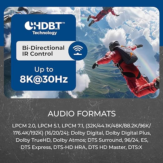 OREI 4K @ 120Hz HDMI Over Ethernet Extender Balun - HDBaseT UltraHD 8K@30hz CAT6/7 Cable with HDR, CEC & IR Control, RS-232 Up to 400 Ft Power Over Cable Audio Out (BK-EXB400R-K)