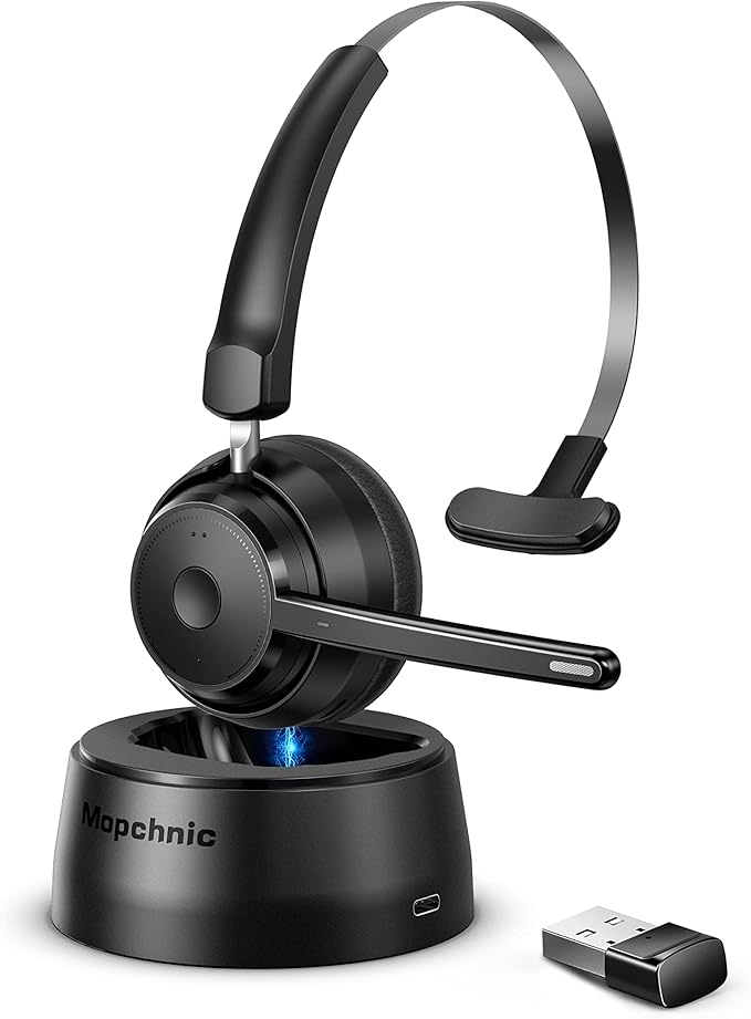 Bluetooth Headset, Wireless Headphone with Microphone for Computer, On Ear Bluetooth with USB Dongle for Office Call Center Skype Zoom Meeting Online Class (Dark Gray)