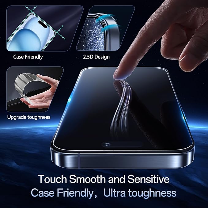 Screen Protector for iPhone 15 [6.1 Inch],2 pcs Colorless Anti-Blue Light Tempered Glass Films,HD Clear, 9H Hardness, No Bubbles, Case Friendly with 2 pcs Camera Lens Protector