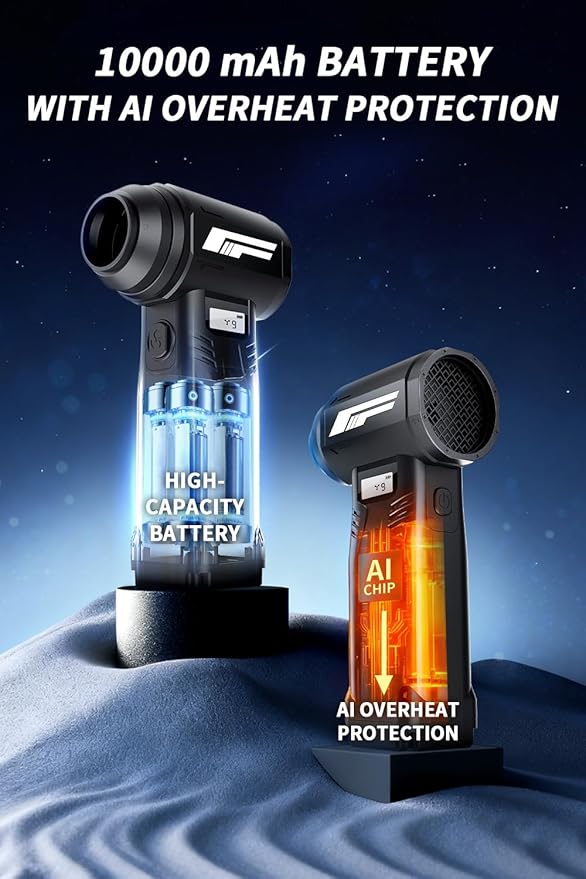 Instant Dust Removal — Compressed Air Duster 90,000 RPM with 40mm Nozzle, LED Light, TFT Display, 9-Speed Adjustable Rechargeable Air Duster, 10,000mAh Battery, 5 Nozzles for Computer,blowers