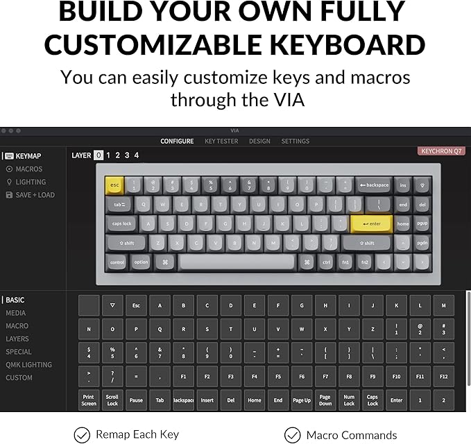 Keychron Q7 Wired Custom Mechanical Keyboard, 70% Layout QMK/VIA Programmable Macro with Hot-swappable Gateron G Pro Red Switch Double Gasket Compatible with Mac Windows Linux (Grey)