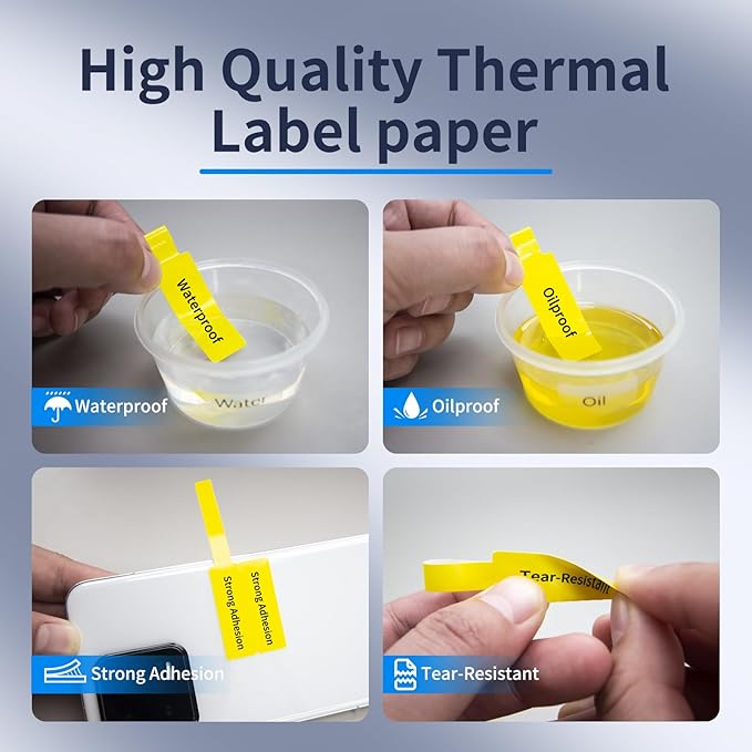 100 Pcs Cable Labels - Waterproof Wire Cord Label, Tear Resistant Wire Labels, Self Adhesive Cord Organizing Label, for Cable Management, Compatible with PUQU AQ20 Label Makers(Yellow) 38x60mm