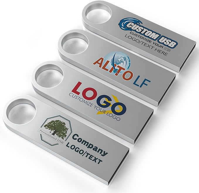 ABLAZE Custom Flash Drive 128MB 10 Pack, Personalized USB with Your Logo Metal Thumb Drives USB 2.0 Memory Stick Pendrive (Sliver)