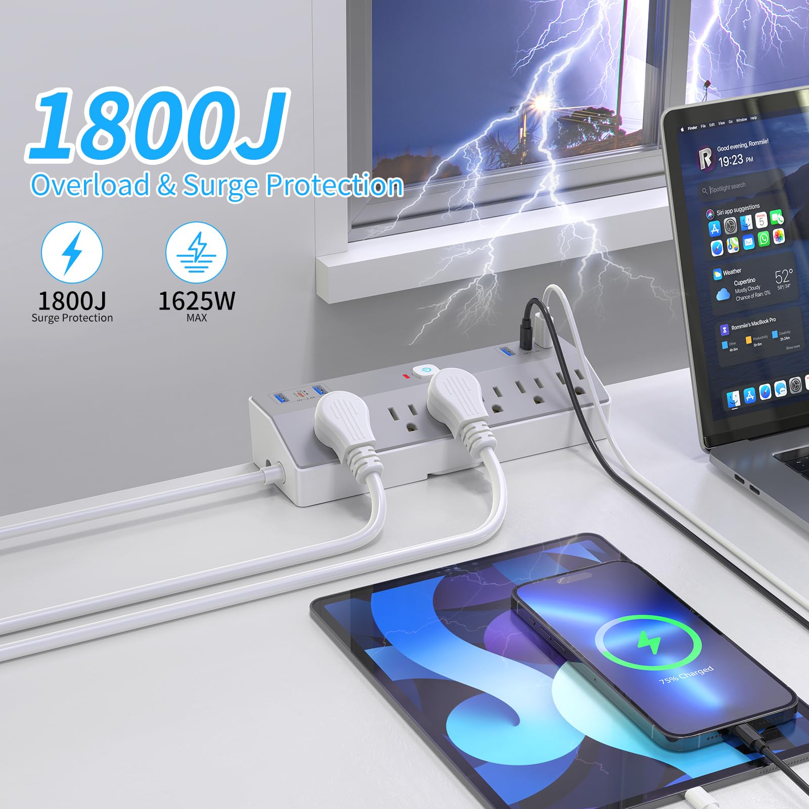 Desk Clamp Power Strip with 40W Fast Charging USB-C, JXGUCAT 10Ft Desk Mount Surge Protector with 6 Outlets 6 USB Ports, Flat Plug Extension Cord Home Office Essentials, Fit 2.48" Tabletop Edge