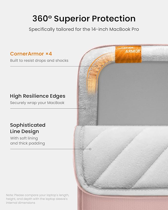 tomtoc 360 Protective Laptop Sleeve for 14-inch MacBook Pro M4/M3/M2/M1 Pro/Max A3112 A3401 A3185 A2992 A2918 A2779 2024-2021, Water-Resistant Case Bag with Accessory Pocket for 13.8 Surface Laptop 7
