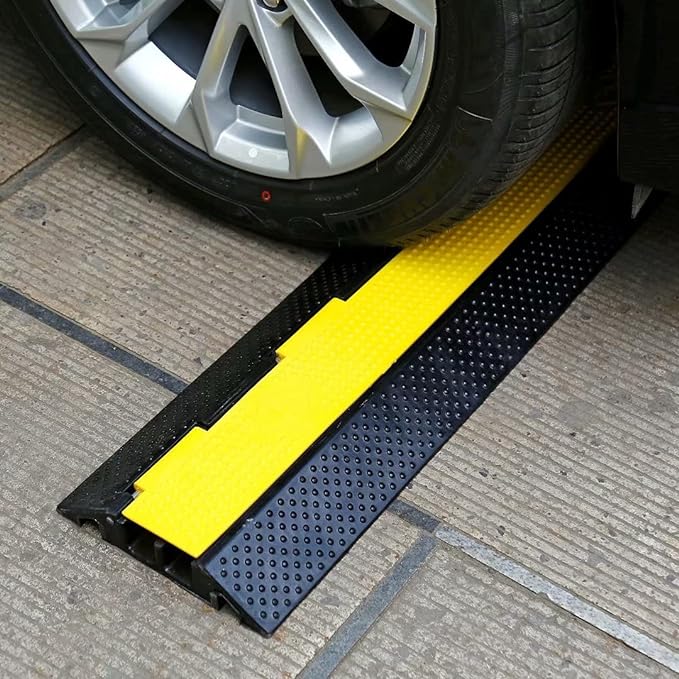 Rubber Cable Ramp Cord Cover Cable Protector Ramps Wire Hose Protective 2 Channel 22000Lbs Load Capacity Traffic Speed Bump for Asphalt Concrete Gravel Driveway Indoor Outdoor, 3 Pack
