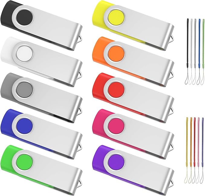 ABLAZE 4GB Flash Drive 10 Pack, USB 2.0 Memory Stick with Lanyards Swivel Thumb Drives Bulk 4GB Pendrive U Disk for Data Storage (Mixcolors)