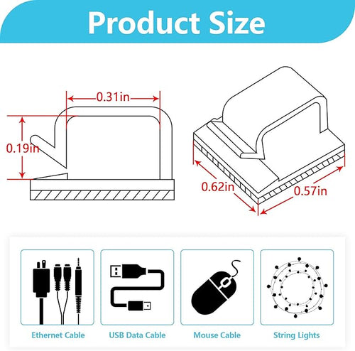 Abnii 100PCS Adhesive Cable Clips, Cord Wire Organizer, Black, Small