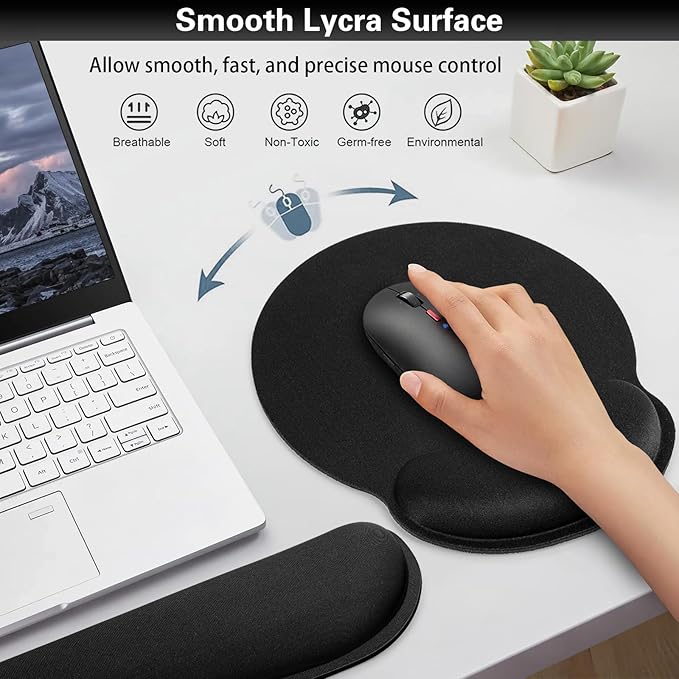 Ergonomic Keyboard Wrist Rest, Mouse Pad with Wrist Rest Black, Funny Gaming Mousepad with Wrist Support, Memory Foam Wrist Rest Set for Computer Keyboard, Office Desk Accessories