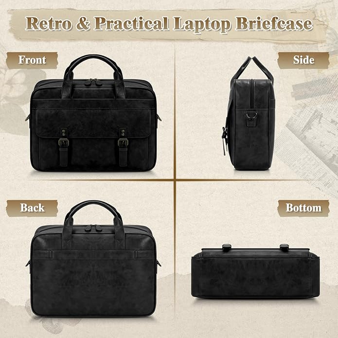 RAINSMORE Messenger Bag for Men 16 Inch Laptop Bag Vintage Leather Waterproof Laptop Briefcases Large Computer Satchel Bag