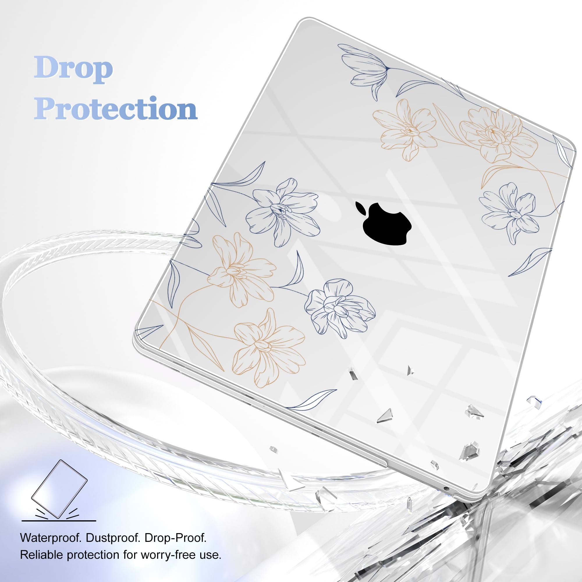 Lepeoac Case for MacBook Pro 13 inch Case M2 2022-2016 A2338 M1 A2251 A2289 A2159 A1989 A1708 A1706, Plastic Hard Shell + Keyboard Cover + Dust Plug, Floral