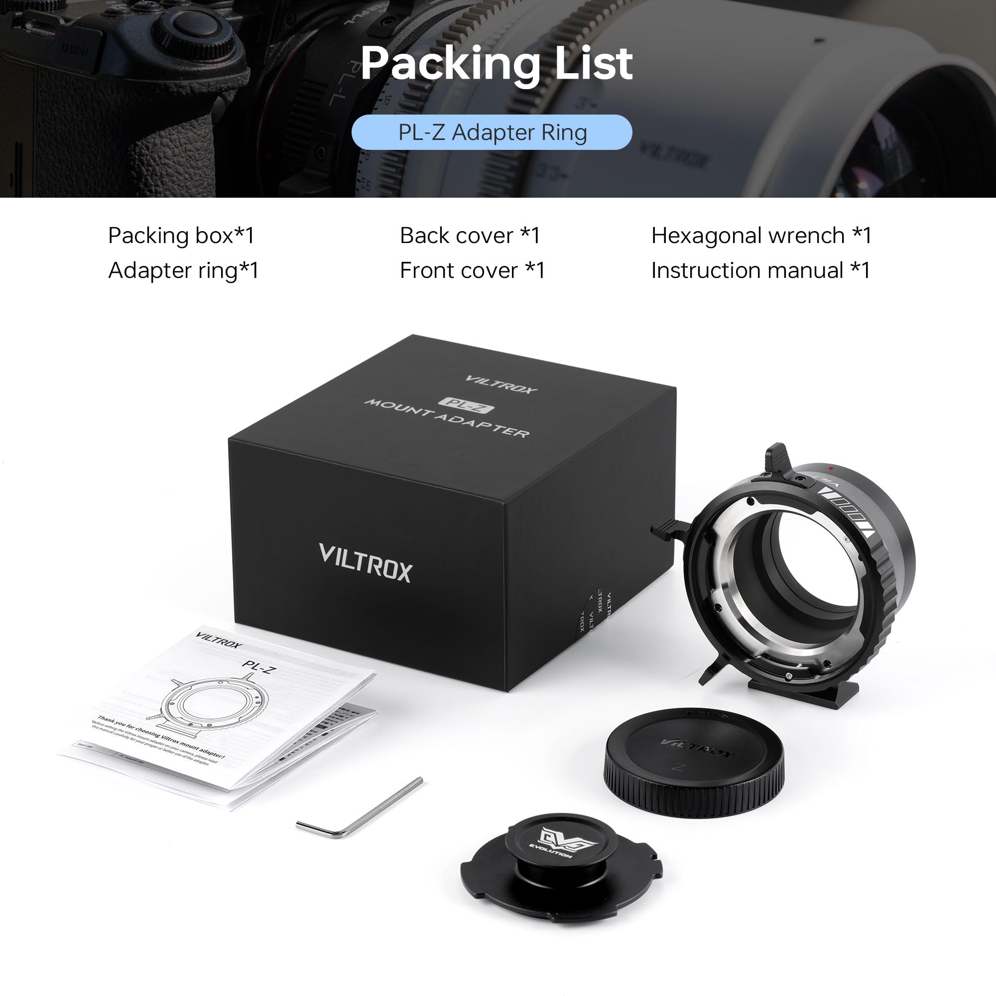 VILTROX PL-Z Lens Adapter, Lens Converter Ring Camera Lens Mount Adapter Ring Compatible with PL Lens to to Z Mount Nikon Mirrorless Camera Z5 Z50 Z6 Z6II Z7 Z7II Zfc