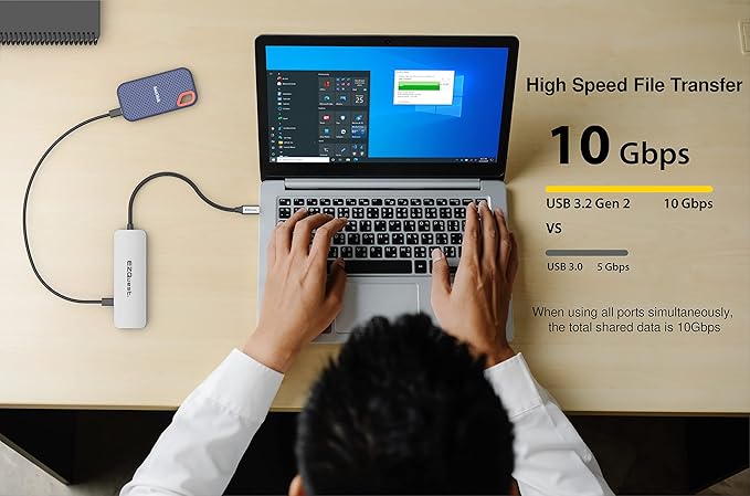 EZQuest USB C Hub Docking Station 7 in 1 with 3 Gen 2 10Gbs Ports, 3 USB A 3.0 Ports, 1 USB C Power Delivery 3.0 with 5Gbs Data, Compatible with MacBook/Dell/HP/Lenovo Laptops