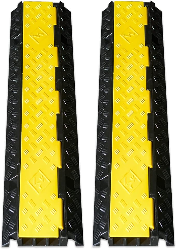 CXRCY Cable Ramp 2 Pack of 3 Channel PVC Rubber Cable Protector, 44000lbs Capacity Heavy Duty Speed Bumps Hose Cord Protector Ramps for Wire Hose Pipe Hider Driveway Outdoor