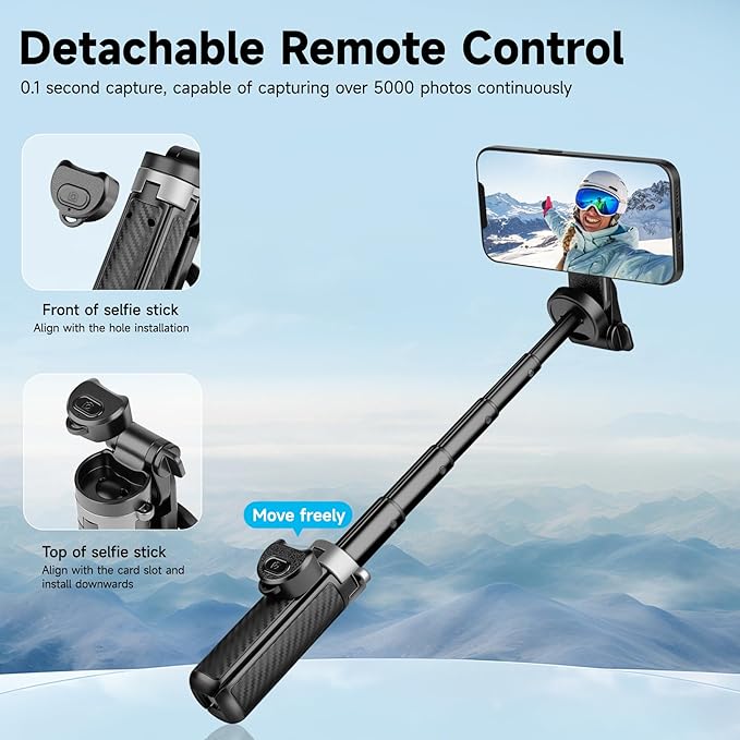 4-in-1 Multifunctional 360° Rotation Magnetic Selfie Stick, Mini Tripod with Detachable Wireless Remote & Portable Selfie Stick Tripod for Photograph, Recording, Travel Vlog，Live Streaming