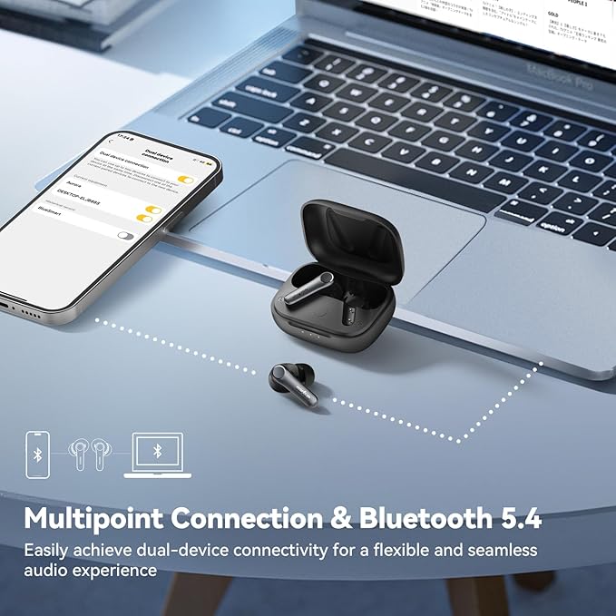 EarFun Air Pro 4 Adaptive Hybrid Noise Canceling Wireless Earbuds, Qualcomm Snapdragon Sound, aptX™ Lossless, 6 Mics AI CVC 8.0 Call, LDAC Hi-Res Audio, 52H Playtime, Bluetooth 5.4, in-Ear Detection