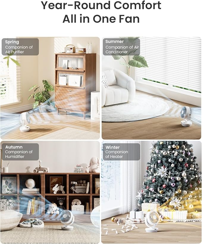 Fan for Bedroom, 13" Air Circulator Fans with Remote, 120°Vertical Manual +90°Oscillating Desk fan, 60ft Powerful Airflow, Portable Fan With 4 Speeds, 4 Modes, 12H Timer, 25dB Quiet Smallfan (White)
