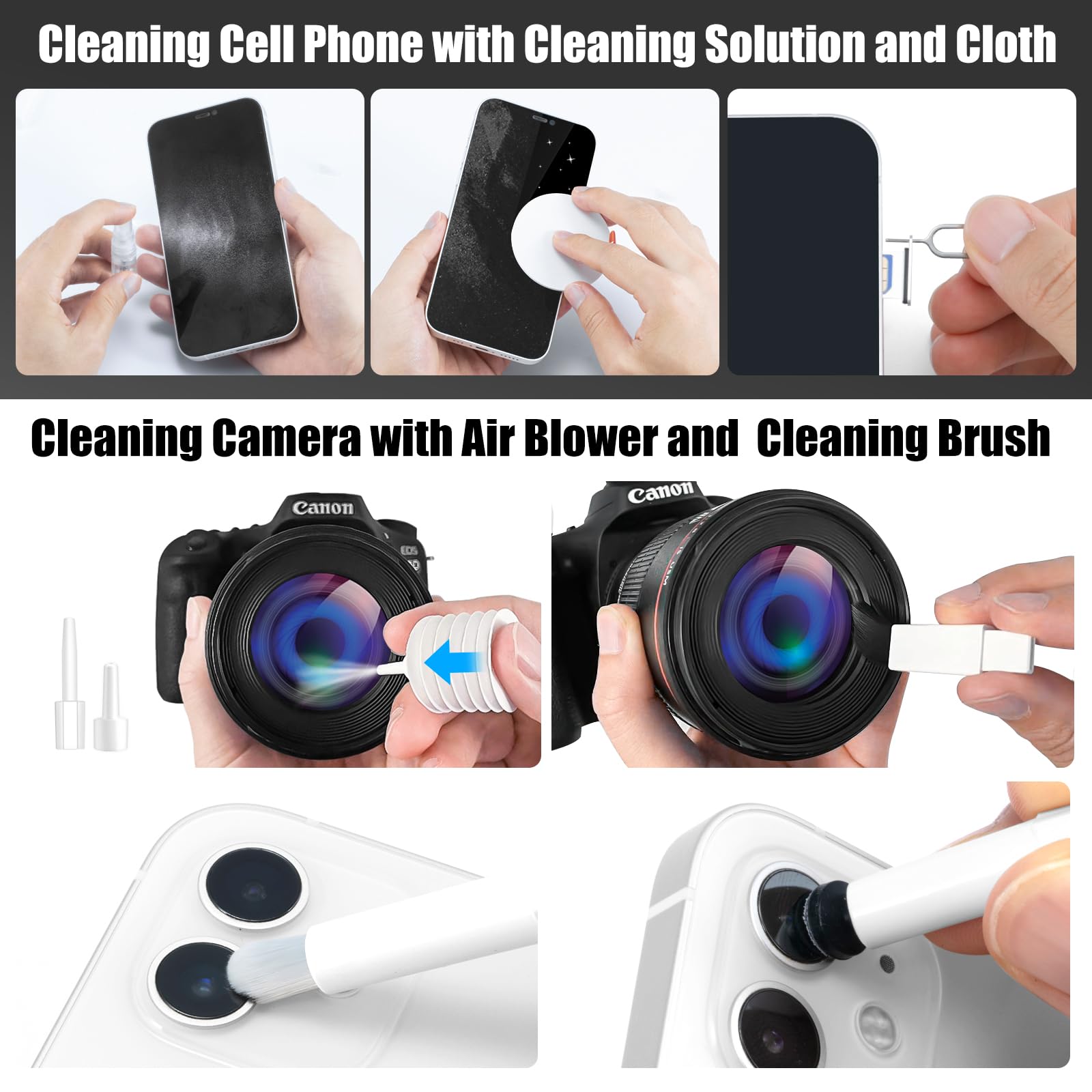 walrfid 2 Pack Laptop Phone Screen Cleaner Kit, Computer Keyboard Brush Cleaning Spray for iPhone AirPods MacBook iPad, 20-in-1 Electronic Device Tool for Camera Earbud TV Tablet Car Screens, White