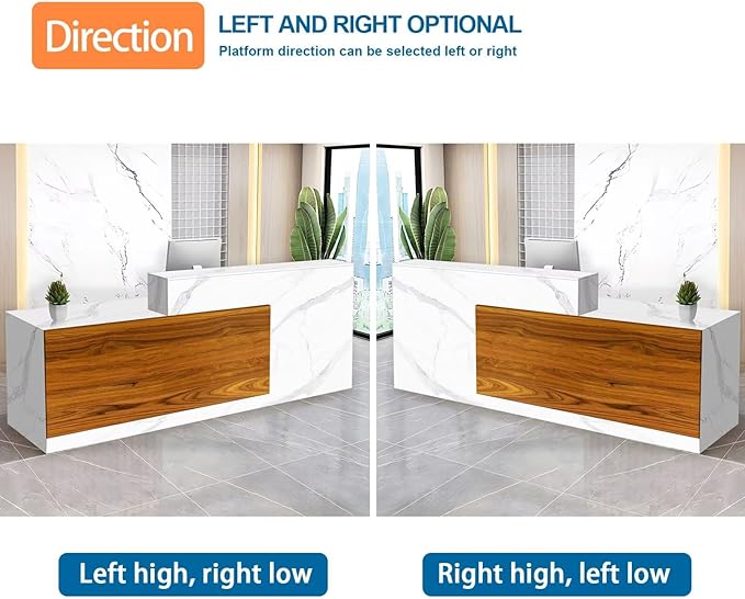 Reception Desk with Counter Modern Checkout Counter with Lockable Drawer Keyboard Tray Receptionist Desk for Office Salon Reception Table G Left 59inch/150cm