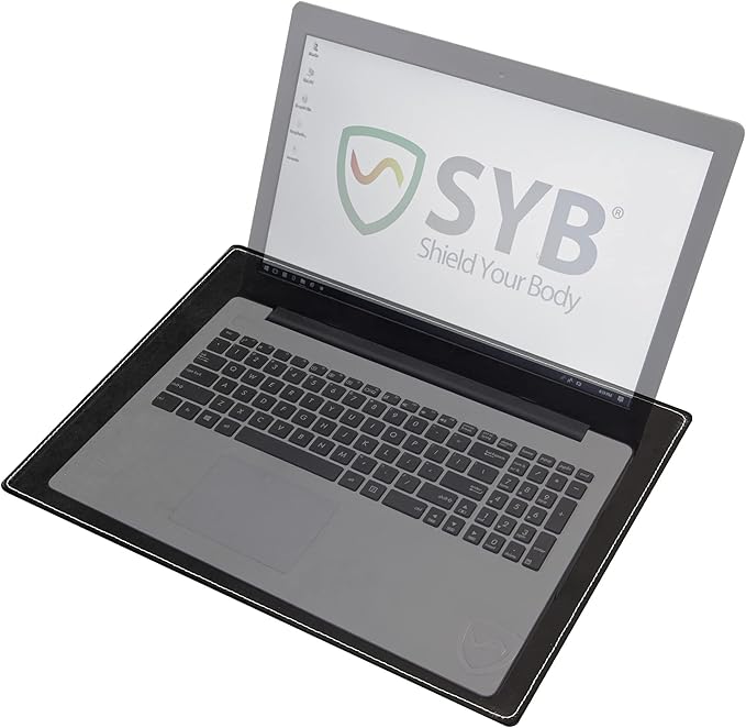 Shield Your Body - Laptop Lap Pad with SaferBody™, Anti Radiation Shield & Heat Shield Pad, EMF Blocker Laptop Pad for Up to 14in.Wide Device (13.8 x 10.7 inches), Jet Black PU Leather Color