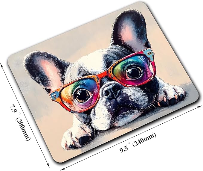 Funny Bulldog Dog Mouse Pads for Desk, Portable Wireless Computer Mouse pad Small Design with Women, Non-Slip Rubber Base Laptop Mousepad 9.5" x 7.9" Smooth Surface for Office & Travel