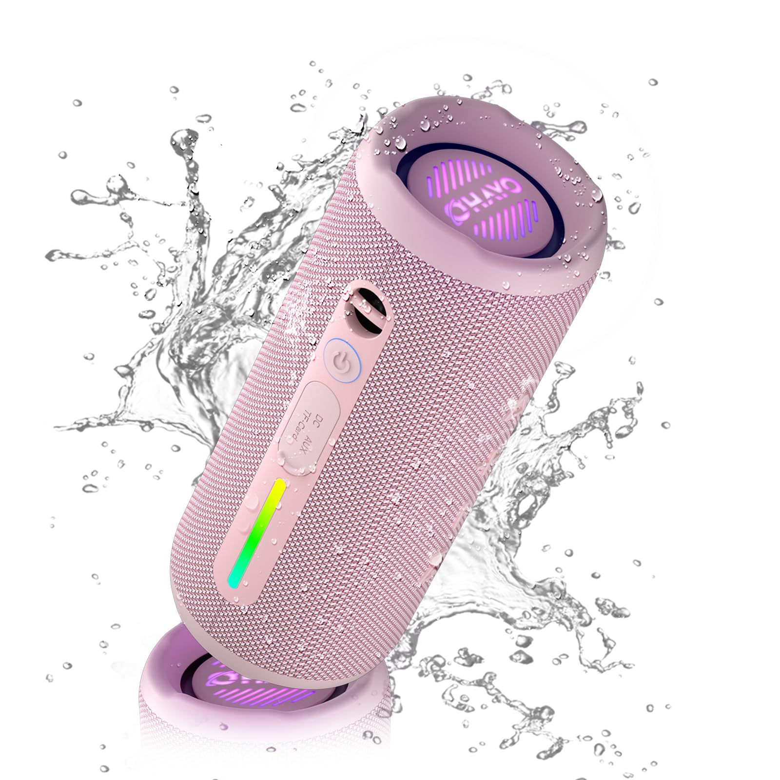 OHAYO Portable Bluetooth Speaker IPX7 Waterproof, 24W Wireless Stereo Speaker with Extra Bass, Bluetooth 5.3, 30-Hour Playtime & Colorful LED Lights for Pool, Camping, Beach, Party (Black)