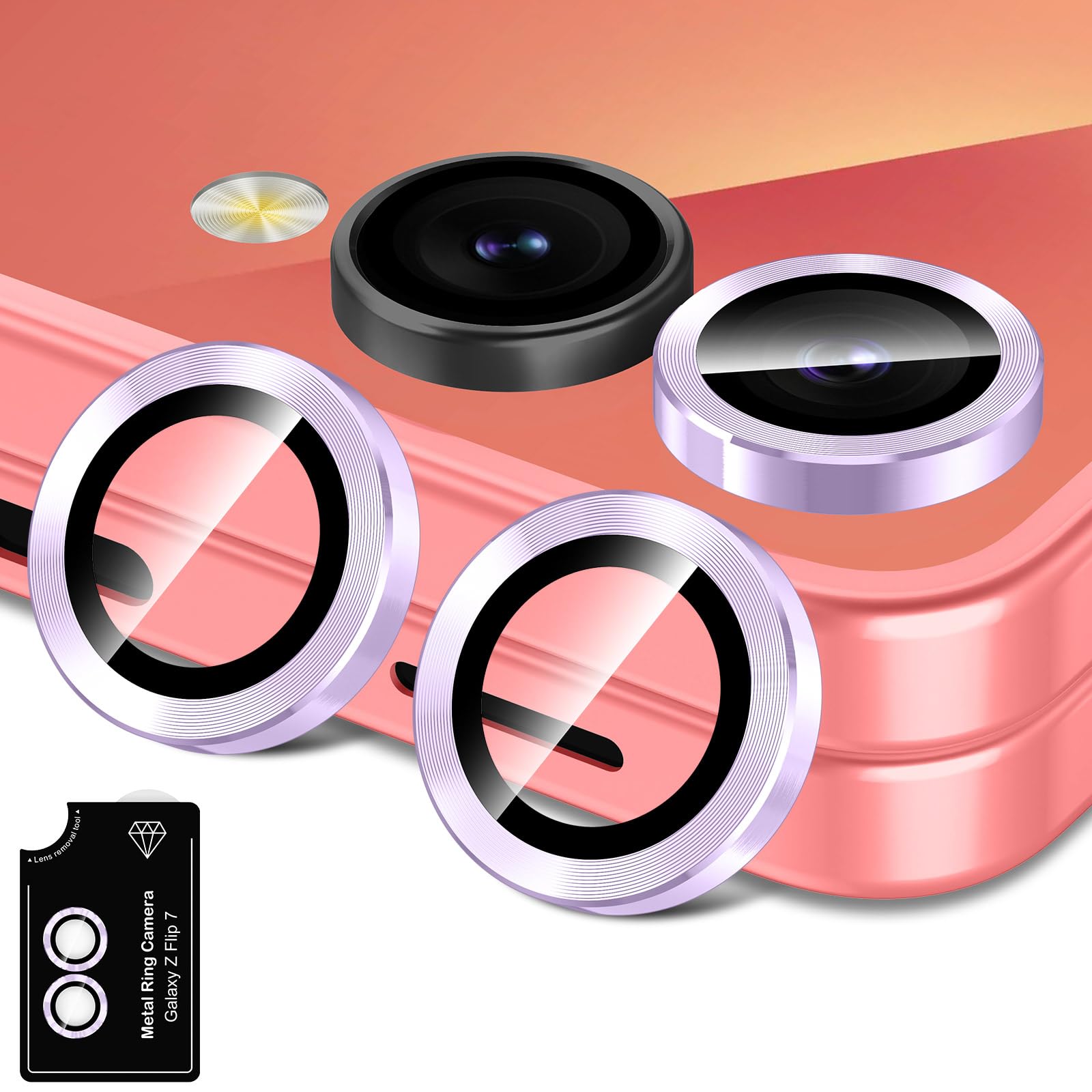 Avocase for Samsung Galaxy Z Flip 7 Camera Lens Protector, Individual Metal Ring Tempered Glass Lens Cover, [Strong Adsorption] Scratch Resistant Ultra-Thin HD Clear Lens Cover, 1 Set-Purple
