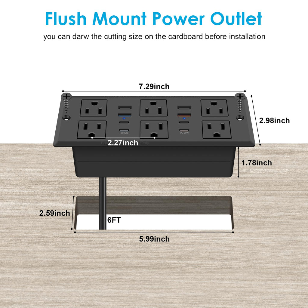 Recessed Power Strip with PD 30W Fast Charging